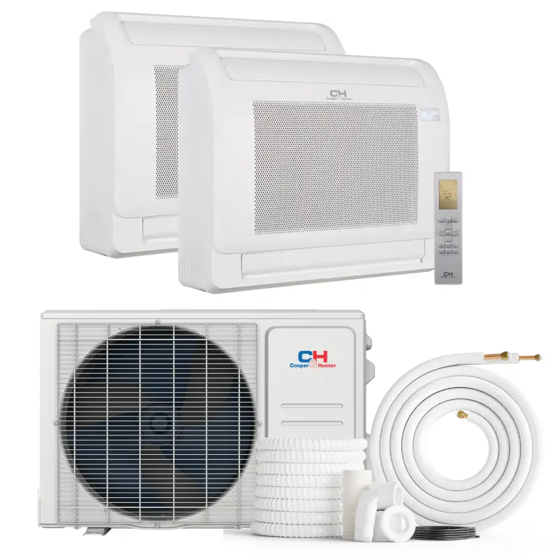 Cooper & Hunter 2 Zone 18,000 BTU OLIVIA Ductless Mini Split AC MIni Floor Consoles 12k+12k
