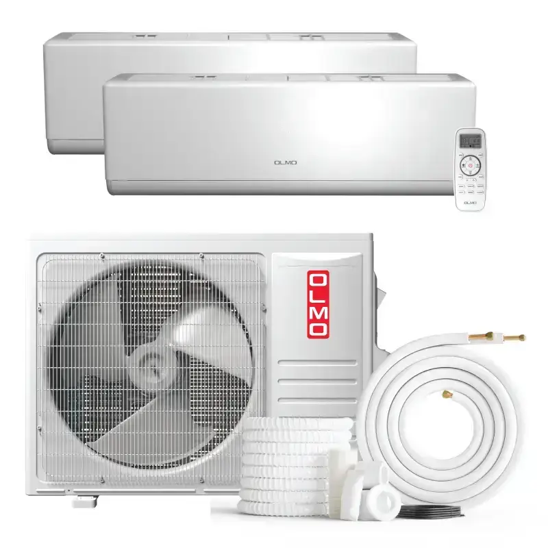 2 Zone 18,000 BTU OLMO Sierra Ductless Mini Split AC Wall Mounted 9k+12k