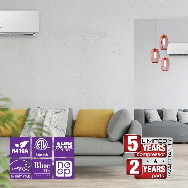 2 Zone 18,000 BTU OLMO Sierra Ductless Mini Split AC Wall Mounted 9k+9k - Image 4