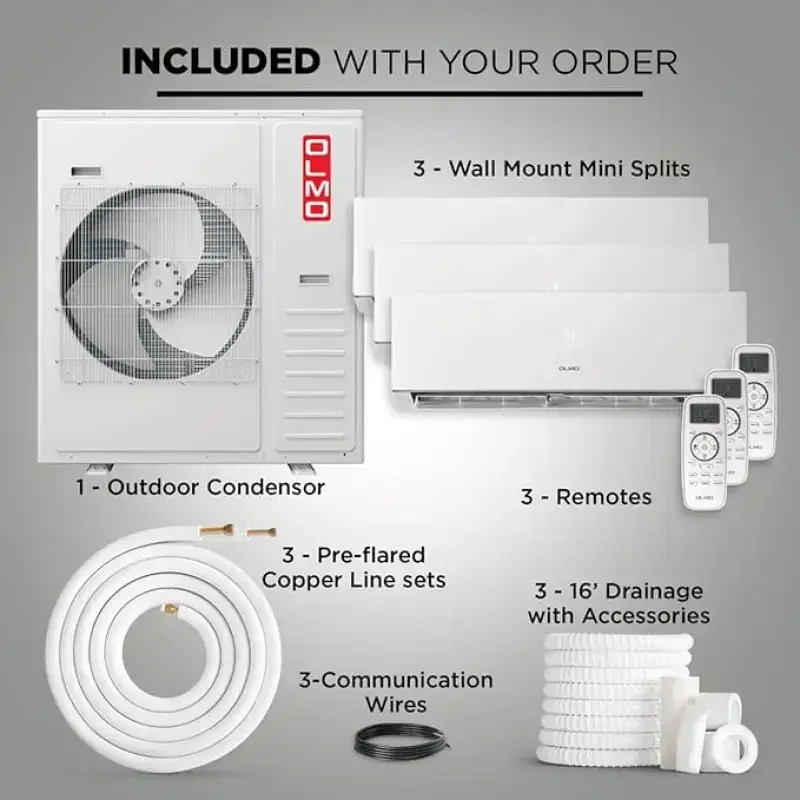 3 Zone 36,000 BTU OLMO Sierra Ductless Mini Split AC Wall Mounted 12k+18k+18k - Image 6