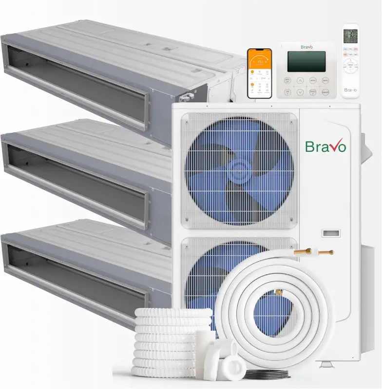3 zone 42,000 BTU BRAVO Ducted Mini Split AC Concealed Duct 12k+12K+24K