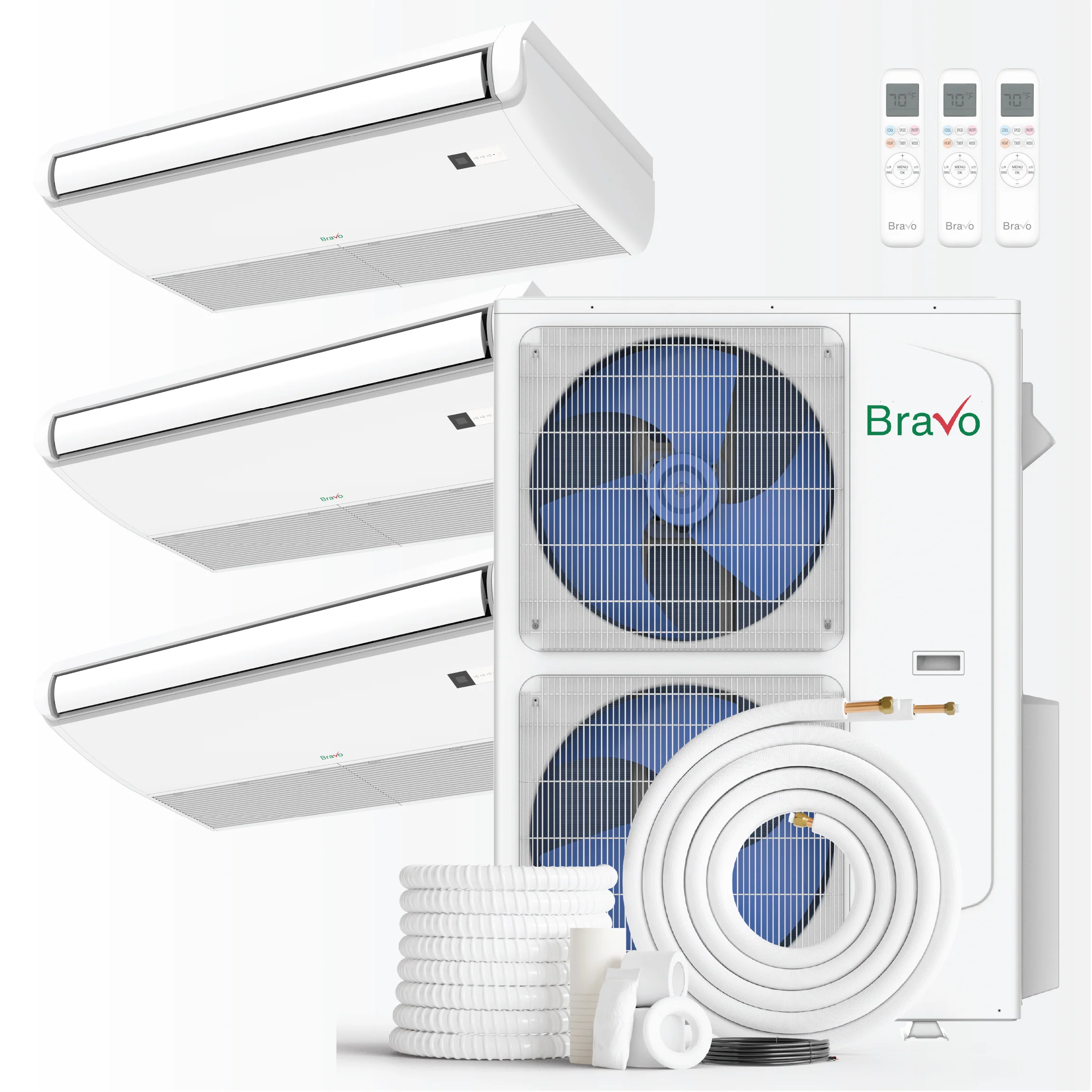 3 zone 42,000 BTU BRAVO Non-Ducted Mini Split AC Universal Floor & Ceiling Console 9k+9K+24K