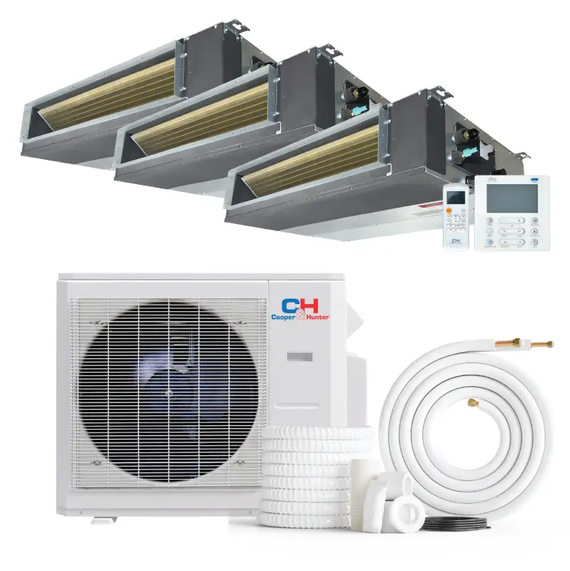 Cooper & Hunter 3 Zone 36,000 BTU Ducted Mini Split AC Concealed Duct 9k+9k+18k