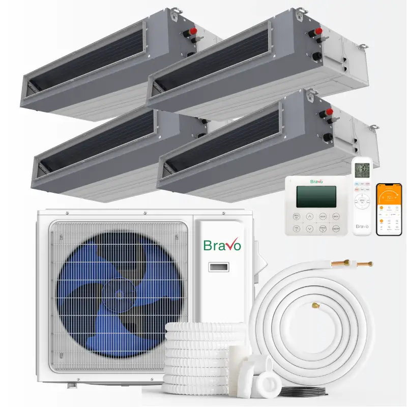 4 zone 36,000 BTU BRAVO Ducted Mini Split AC Concealed Duct 9k+9K+9K+12K