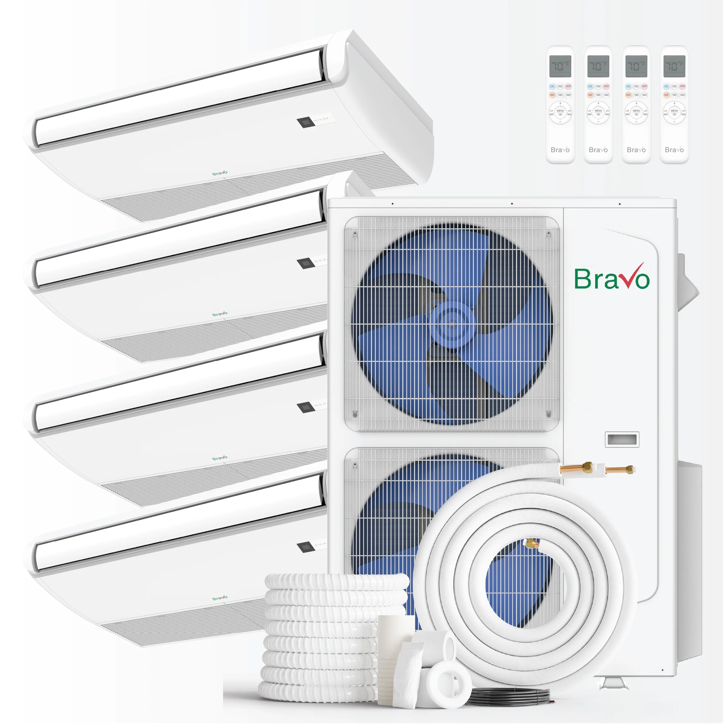 4 zone 42,000 BTU BRAVO Non-Ducted Mini Split AC Universal Floor & Ceiling Console 9k+9K+12K+12K