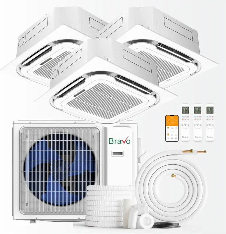 3 zone 30,000 BTU BRAVO Ductless Mini Split AC Ceiling Cassette 9k+9k+12k