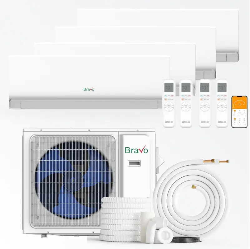 4 zone 36,000 BTU BRAVO Ductless Mini Split AC Wall Mounted 9k+9k+9k+12k