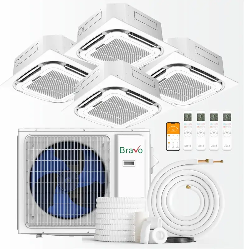 4 zone 36,000 BTU BRAVO Ductless Mini Split AC Ceiling Cassette 9k+9k+9k+9k