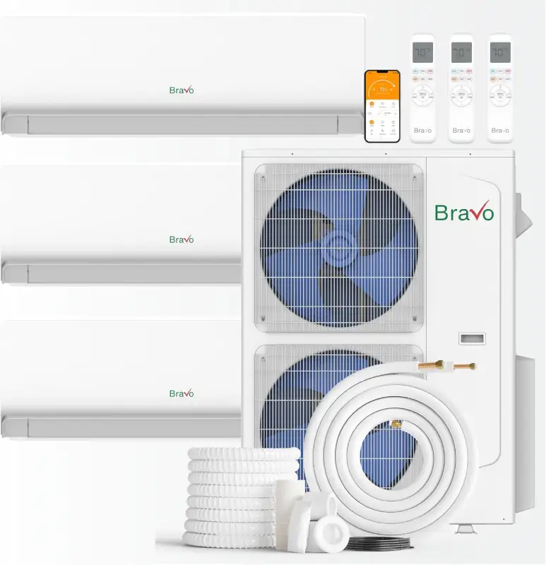 3 zone 42,000 BTU BRAVO Ductless Mini Split AC Wall Mounted 9k+12k+24k