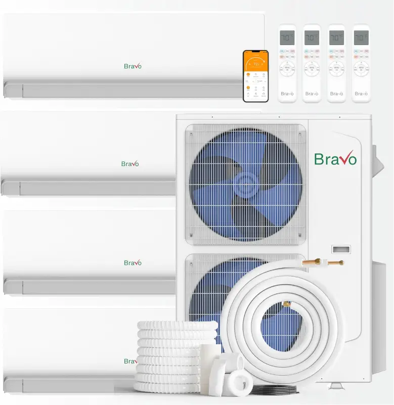 4 zone 42,000 BTU BRAVO Ductless Mini Split AC Wall Mounted 9k+9k+12k+12k