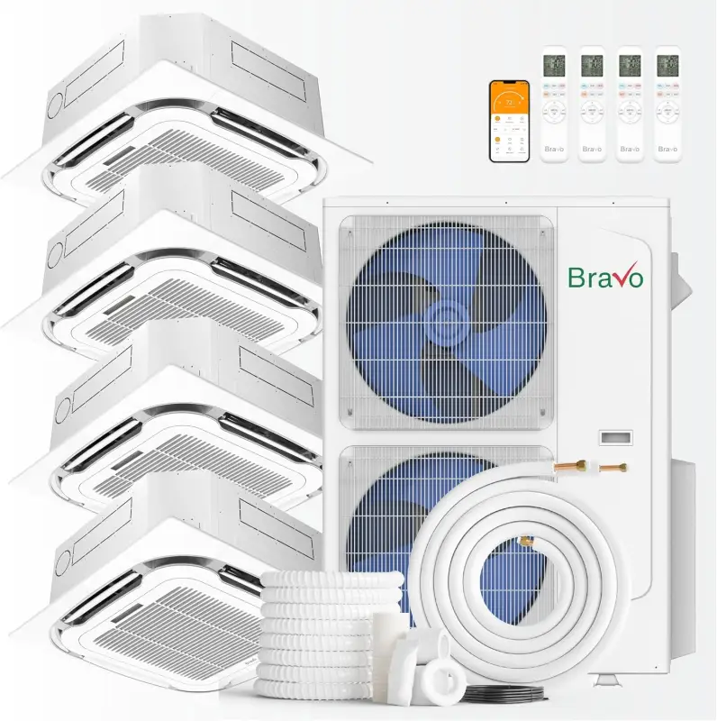 4 zone 42,000 BTU BRAVO Ductless Mini Split AC Ceiling Cassette 9k+9k+9k+12k