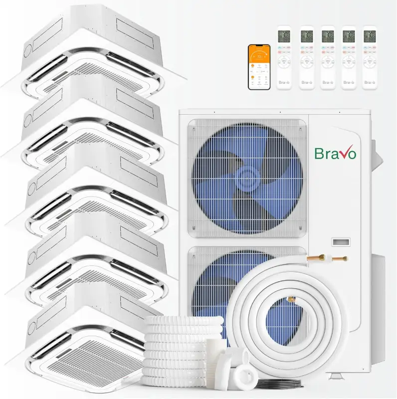5 zone 42,000 BTU BRAVO Ductless Mini Split AC Ceiling Cassette 9k+9k+9k+9k+9k