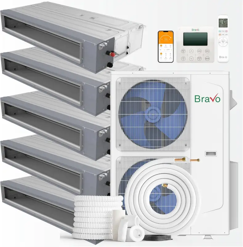 5 zone 42,000 BTU BRAVO Ducted Mini Split AC Concealed Duct 9k+9K+9K+9K+9K