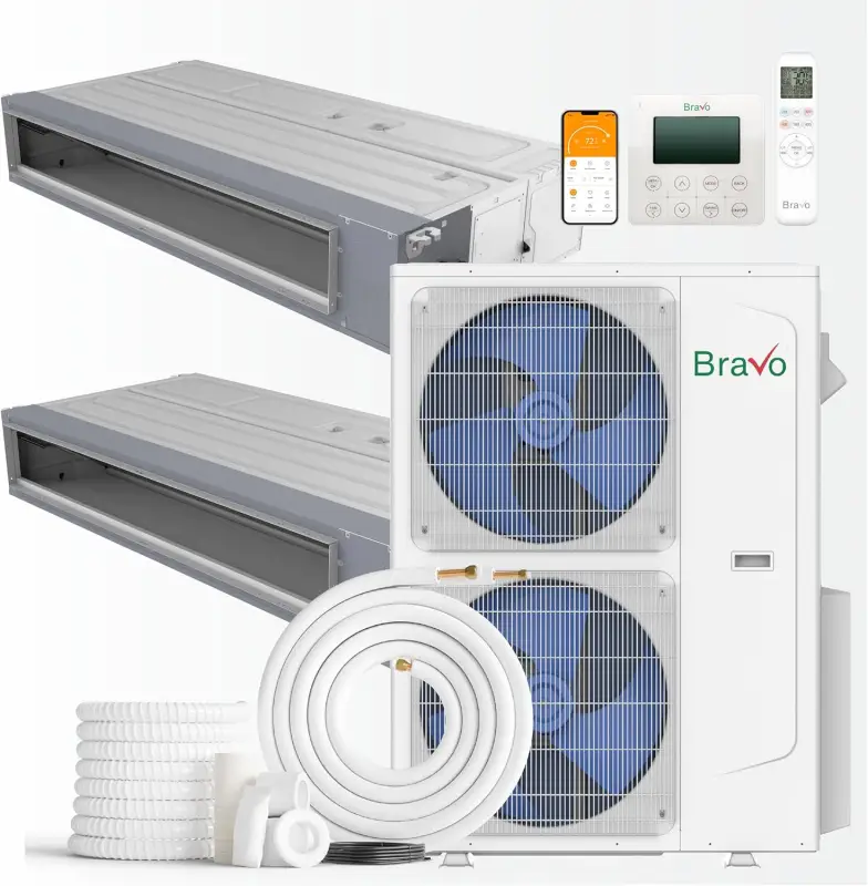 2 zone 42,000 BTU BRAVO Ducted Mini Split AC Concealed Duct 18k+24K