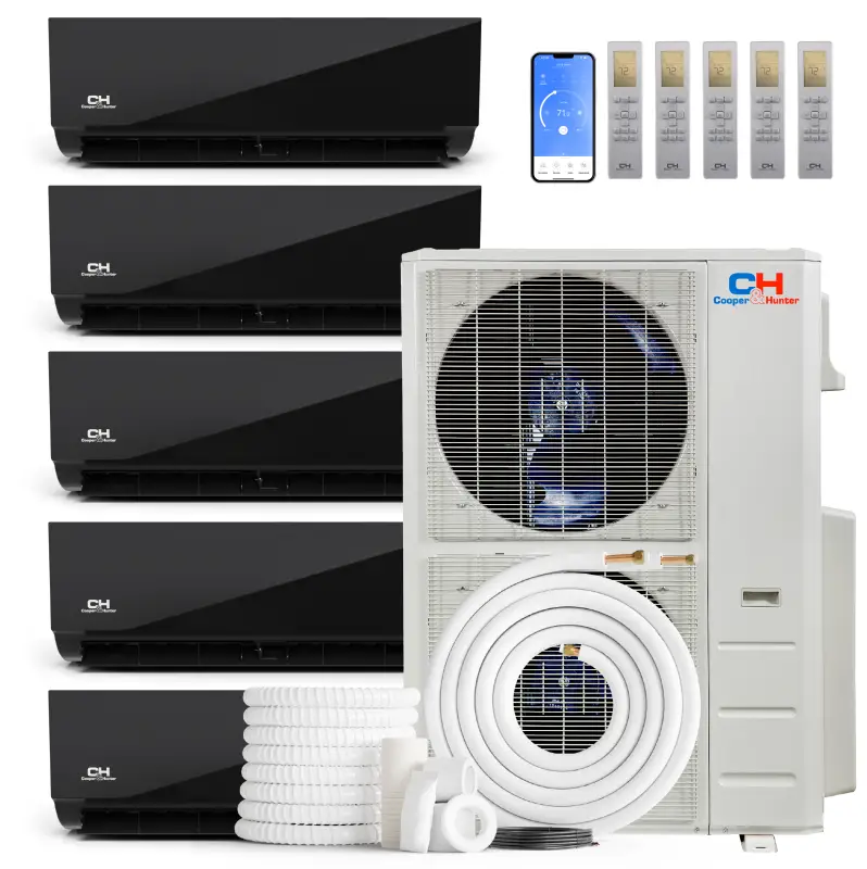 Cooper & Hunter 5 Zone 60,000 BTU Wall Mounted Mini Split AC R454B Midnight 9K+9K+12K+18K+18K