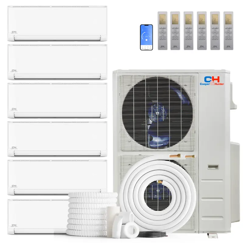 Cooper & Hunter 6 Zone 60000 BTU Wall Mounted Mini Split AC R454B Olivia 9K+9K+9K+9K+9K+18K