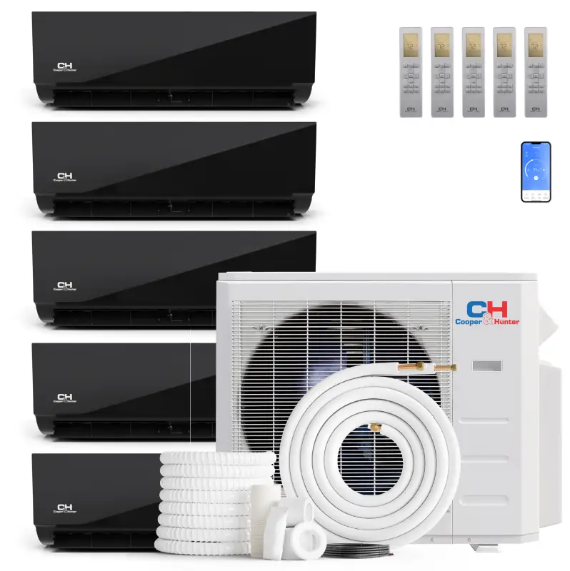 Cooper & Hunter Olivia Midnight 5 Zone 36,000 BTU Wall Mount Mini Split AC/Heat Pump 9K+9K+9K+9K+12K - R454B
