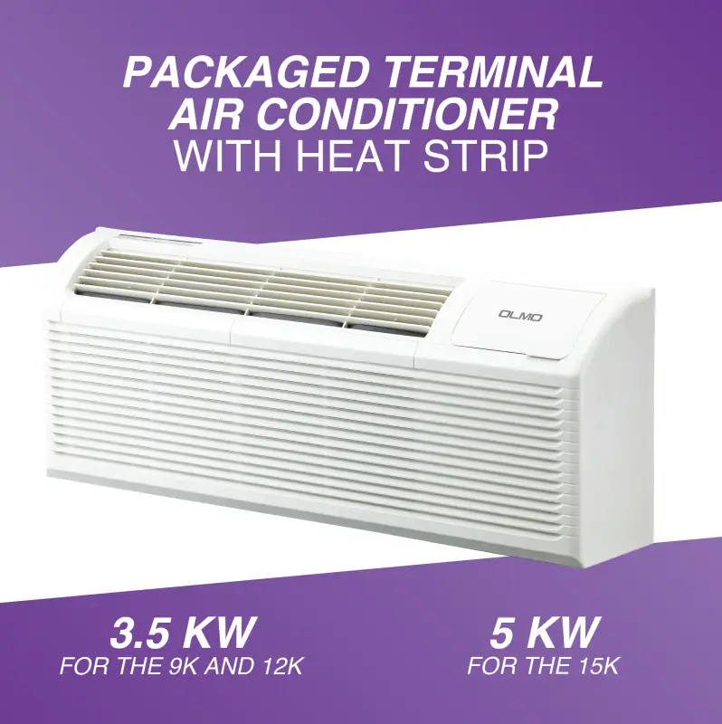 15,000 BTU PTAC OLMO Air Conditioner, Heat Strip, Heating And Cooling w/Electric Cord and Remote - Image 7