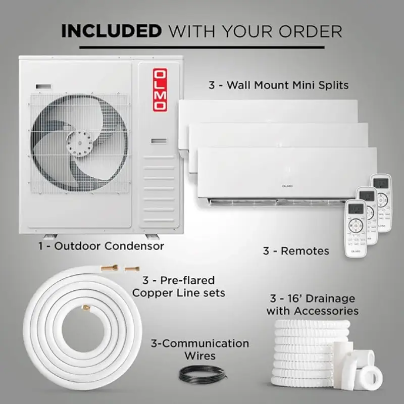 3 Zone 36,000 BTU OLMO Sierra Ductless Mini Split AC Wall Mounted 9k+9k+12k - Image 6
