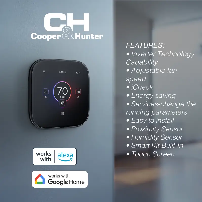 Cooper & Hunter Wired Thermostat with 3.95" Touch Display - Image 3